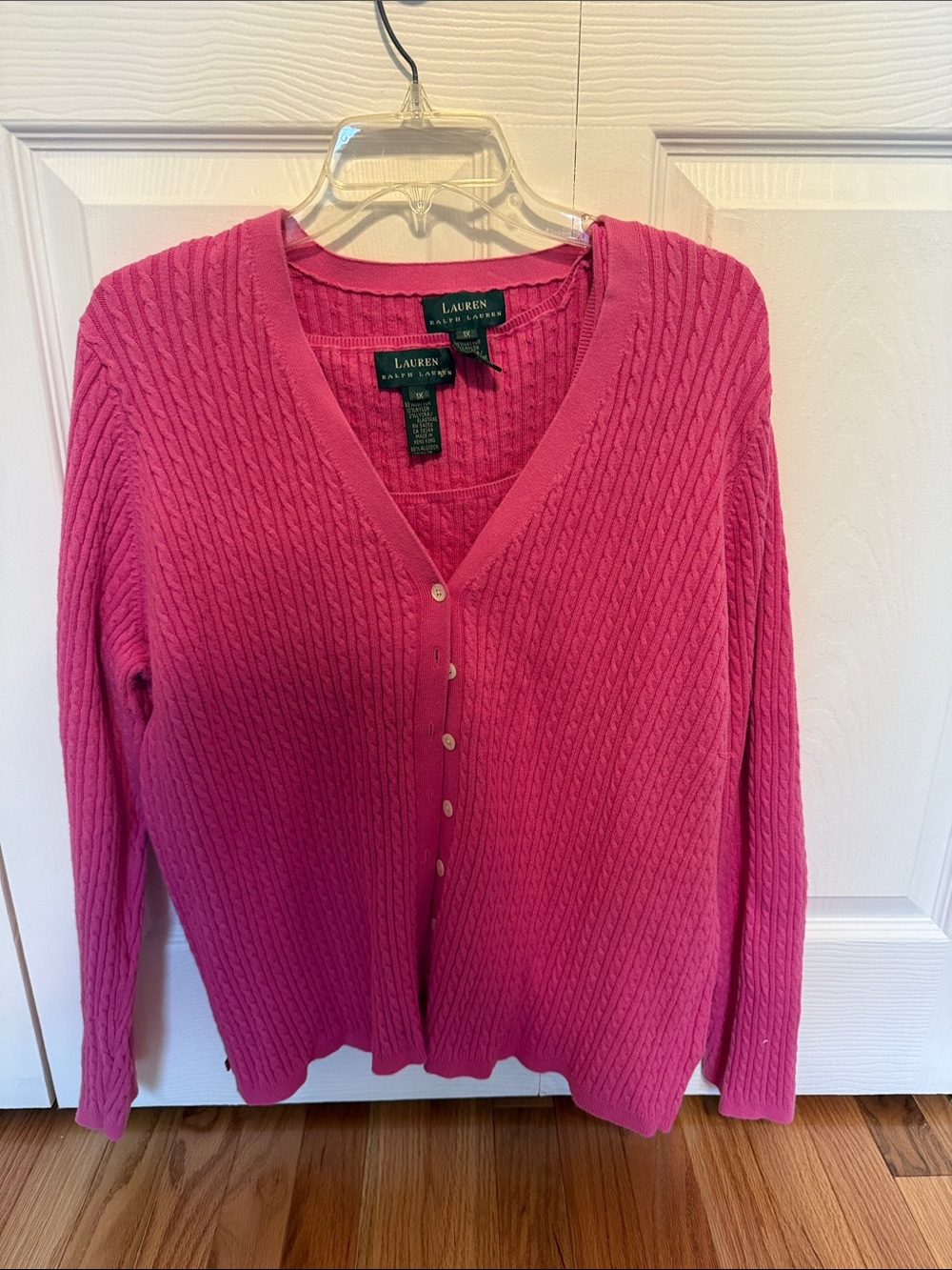 Lauren Ralph Lauren Hot Pink Cable-Knit Button-Front Cardigan